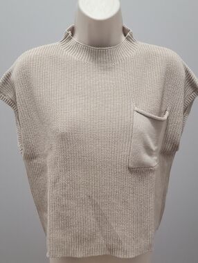 Sleeveless Mockneck Pocket Top Sweater in Light Beige/tan Sz S